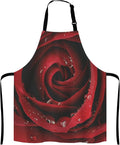 Dark Red Rose with Water Droplets Apron Home Kitchen Waterproof Cooking Baking Gardening for Women Men