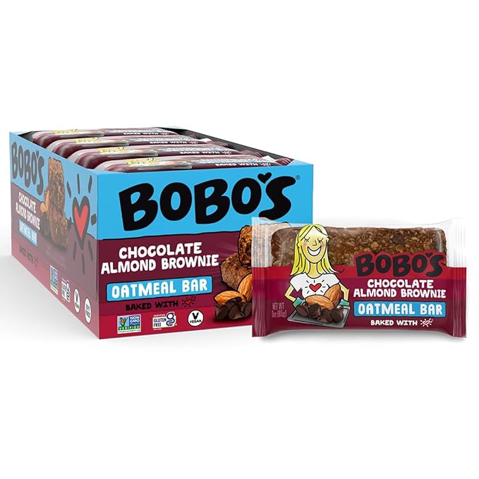 Bobo's Chocolate Almond Brownie Oat Bars, Gluten Free, Non-GMO, Whole Grain Oats, Pack of 12 | Snack Bars | On-the-Go | Made with Simple Ingredients