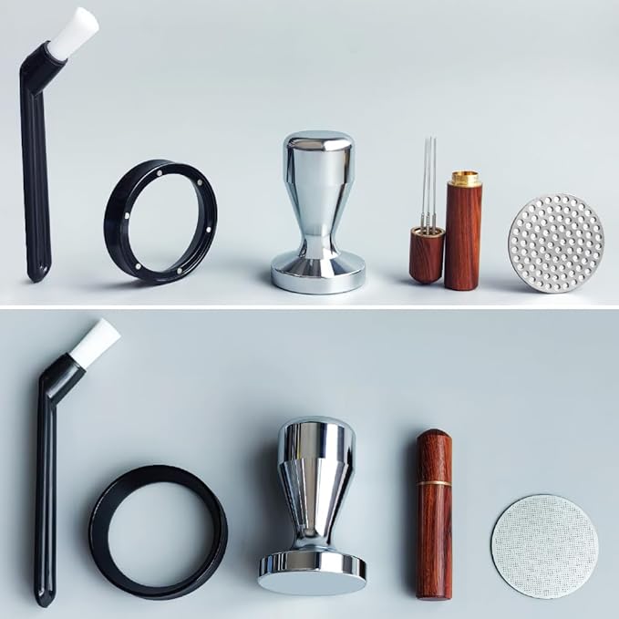 51mm Espresso Tamper Set, 5PCS Coffee Tamper Kit with WDT Tool, Coffee Stirrer, Dosing Funnel, Puck Screen 51mm Espresso Accessories Tampers Kit (Silver)