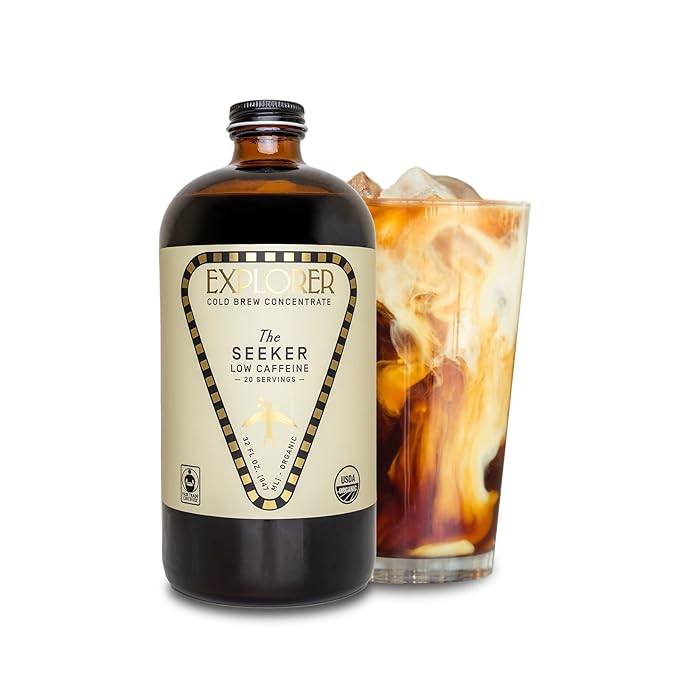 Explorer Cold Brew Coffee Bundle | Low & Regular Caffeine Concentrate | 32 fl oz I Organic Gluten Free Instant Liquid Mix | Iced or Hot | 1:4 Super Concentrated