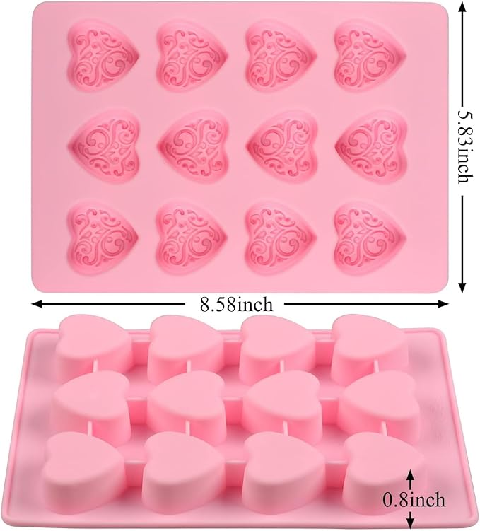 Silicone Heart-Shaped Chocolate Molds - Set of 3 Non-Stick Candy Heart Molds Silicone for Baking, Candy, Gummy, Food Grade - Pink