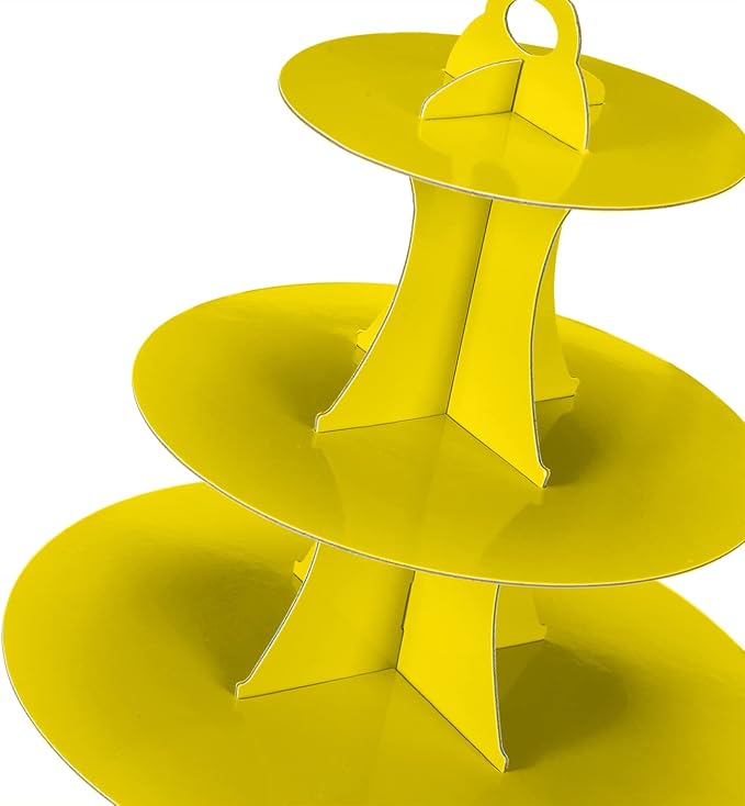 2Pcs 3-Tier Cupcake Stand, Cake Stand holder, Tiered DIY Cupcake Stand Tower for Dessert Table Displays, Birthday Theme Party Favors Decoration, Floral Tea Party, 12" W x 12.8" H, Yellow