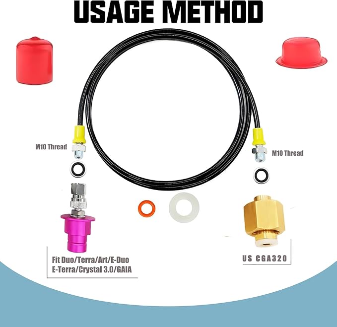 Soda Machine Co2 Adapter with 60inch Hose, Soda Maker Co2 Tanks Connector Filled from 5lb/10lb Co2 Tank Directly,Compatible with Duo/Terra/Art/E-Duo/E-Terra/Crystal 3.0/GAIA/AQUA FIZZ Pink Cylinder
