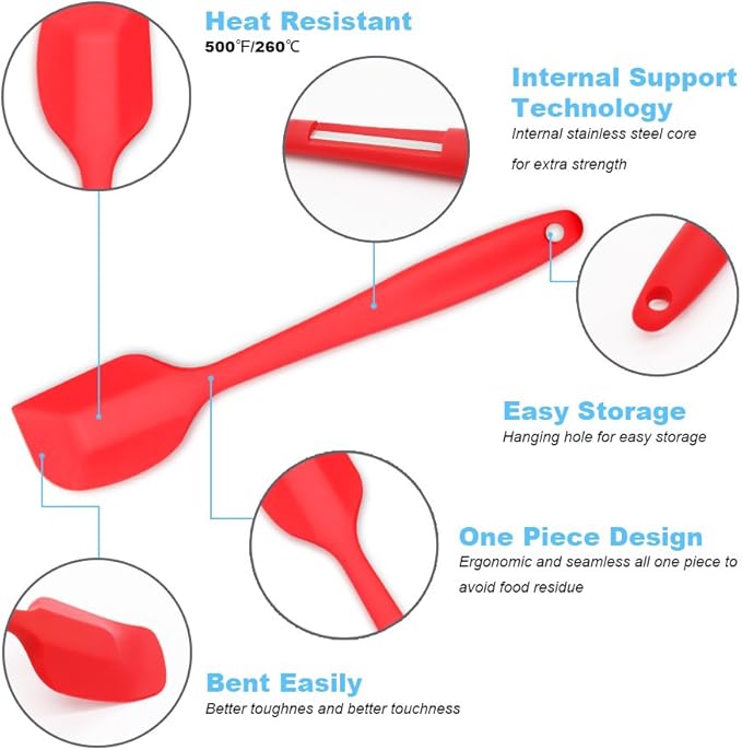 Silicone Spatula 4-piece Set, Heat-Resistant Spatulas, Non-stick Rubber Spatulas with Stainless Steel Core