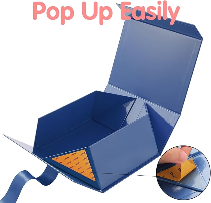 HAPPY POTATO Gift Box with Lid and Ribbon 9x6.5x3.8 Inches, Groomsman Proposal Box, Magnetic Blue Gift Box for Presents (Glossy Blue)