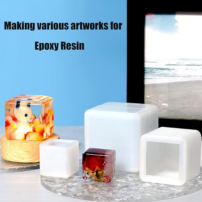 (3 Pack) Resin Cube Molds, Deep Square Silicone Molds for Epoxy Resin Casting DIY Art Craft Candle Soap Making