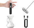 Electric Milk Frother Handheld & Stand, Rechargeable with Detachable Whisk - Fast Foam Maker for Latte, Cappuccino, Hot Chocolate, Egg – Black