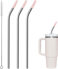 Reusable Stainless Steel Straws with Silicone Tip for Stanley 30oz, Metal Drinking Straws for 30oz Tumbler,3 Bent Tubes & 6 Tips& 1 Cleanr Brush (Rose Quartz)