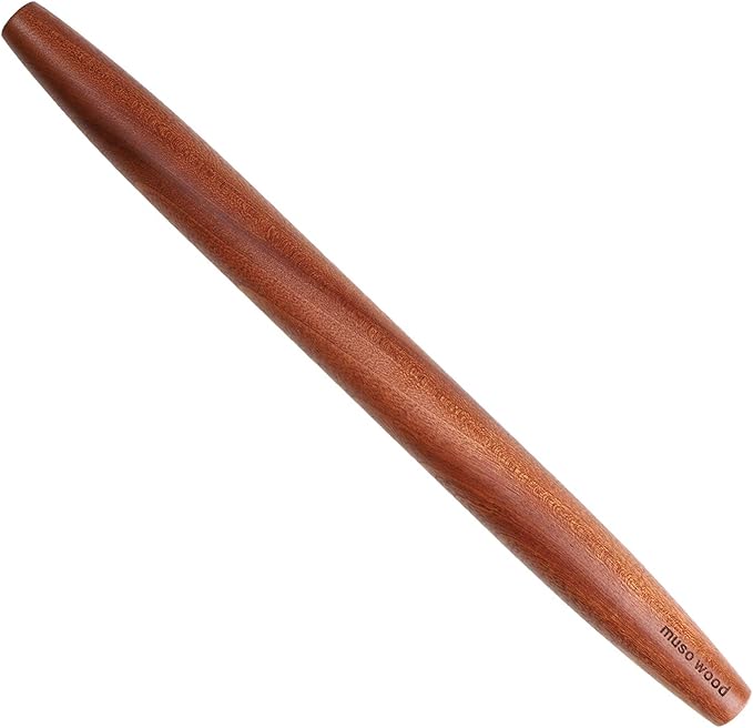Muso Wood Sapele Wooden French Rolling Pin for Baking, Tapered Roller for Fondant, Pie Crust, Cookie, Pastry (French 15-3/4inch)
