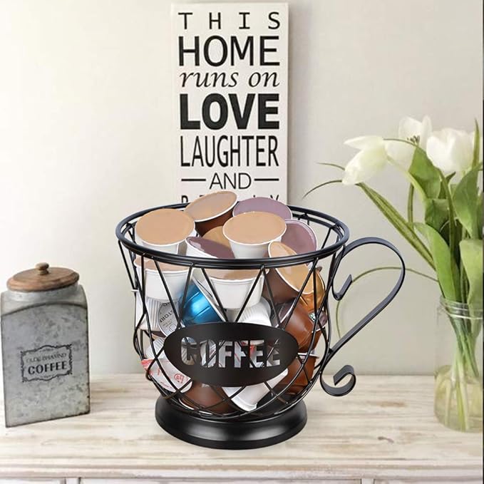 TreeLen Coffee Pod Holder, K Cup Organizer, Large Capacity K Cup Holder for 40 K Cups, K Pod Storage for Coffee Bar - Black
