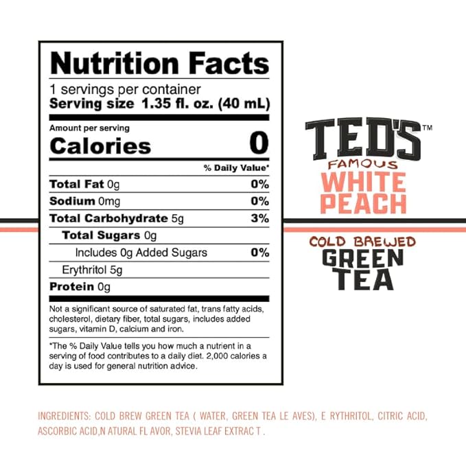 Ted's Tea by Java House - Single Serve Liquid Concentrate Pods - Peel and Pour - White Peach Green Tea - Pack of 12