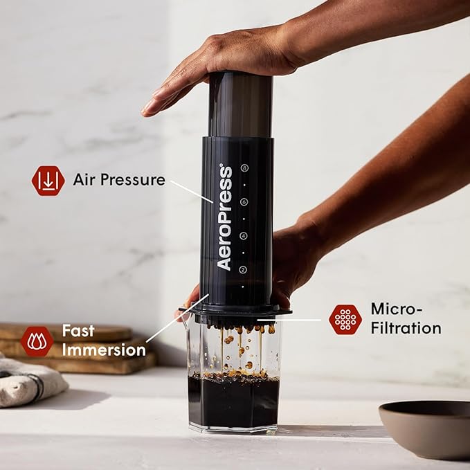 AeroPress Original XL Coffee Press – 3 in 1 brew method combines French Press, Pourover, Espresso. Full bodied, smooth coffee w/out grit or bitterness. Small portable coffee maker for camping & travel