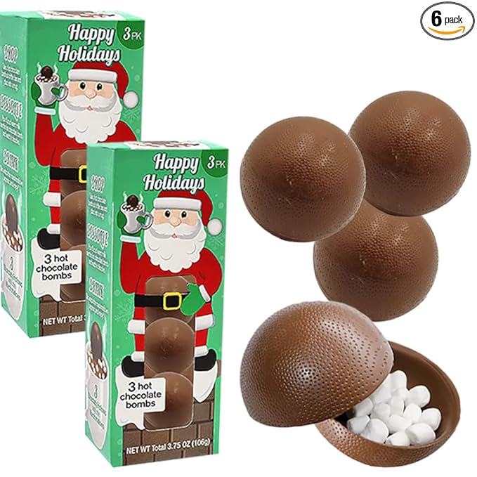 Fruidles Christmas Hot Chocolate Bombs, Drop, Dissolve, Drink Chocolaty Hallow Filled with Mini Marshmallows Birthday, Cocoa Bombs (Pack of 2), (6 Count)