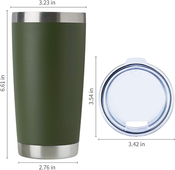 DOMICARE 20oz Stainless Steel Tumbler Bulk with Lid, Double Wall Vacuum Insulated Travel Mug, Powder Coated Coffee Cup, Army Green, 1 Pack