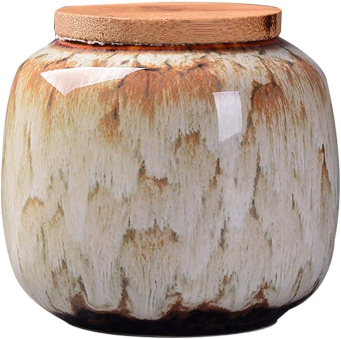 Ceramic Storage Jars, Vintage Chinese Style Storage Jars with Bamboon Lid, Traditional Tea Tins Cans Canister for Kitchen Spice, Tea, Coffee, Condiment (Khaki)