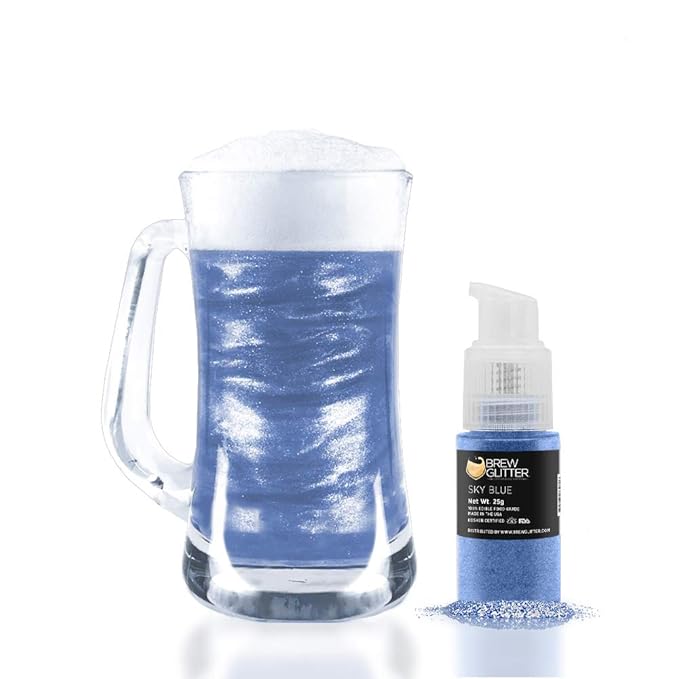 Sky Blue BREW GLITTER Edible Glitter For Drinks, Cocktails, Beer, Garnish Glitter & Beverages | KOSHER & HALAL Certified | 100% Edible & Food Grade | Vegan, Gluten, Nut Free (25g Spray Pump, Sky Blue)