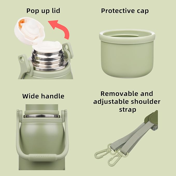 BJPKPK Insulated 40oz Thermos Dishwasher Safe Water Bottle with Lid and Carry Handle Stainless Steel Water Bottles for Sports,Army Green