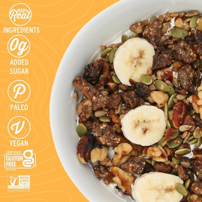 Wildway Keto Granola | Banana Nut | Grain-Free, Certified Gluten-Free Cereal | Vegan, Low Carb | No Sugar Added | Paleo-Friendly | Non-GMO Fruit & Nut Clusters | Nutrient-Rich Snack | 8 oz, 3 Pack