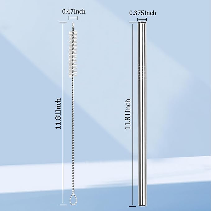 Stainless Steel Straw Replacement for Stanley 40 oz 30 oz,6 PCS Straight Reusable Metal Straws with Cleaning Brush, Compatible for 40oz Stanley Cup Tumbler