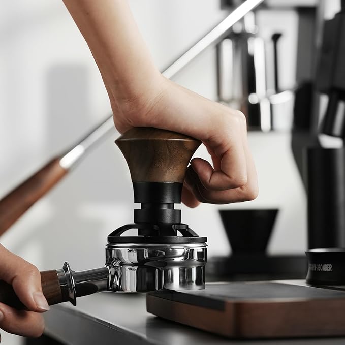 MHW-3BOMBER 58.35mm Espresso Tamper - 30lbs Coffee Tamper with Sound Feedback for Barista, Walnut Tamper Tool Espresso Hand Tamper with 3 Spring Loaded Fits 58mm Portafilter, Flat Base, T5163F-OS