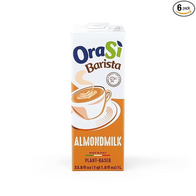 OraSì Almond Milk Barista | High-Foaming Plant-Based Almond Milk for Coffee, Latte Art & Italian-Style Cappuccino | Dairy-Free, Gluten-Free, Non-GMO | 1 L (33.8 fl oz) Carton