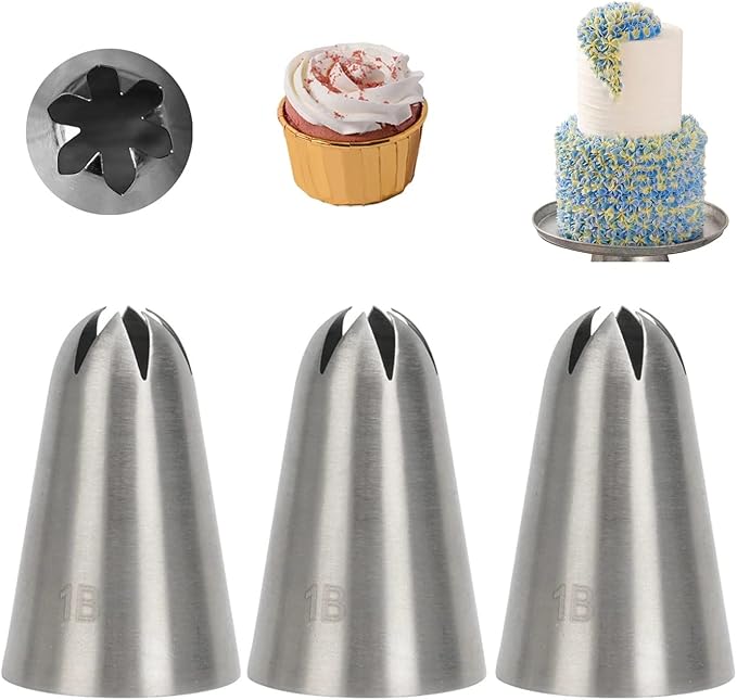 1B Piping Tip,Extra Large Drop Flower Tip 1B,1B Frosting Tip for Cake Decorating,3 Pcs
