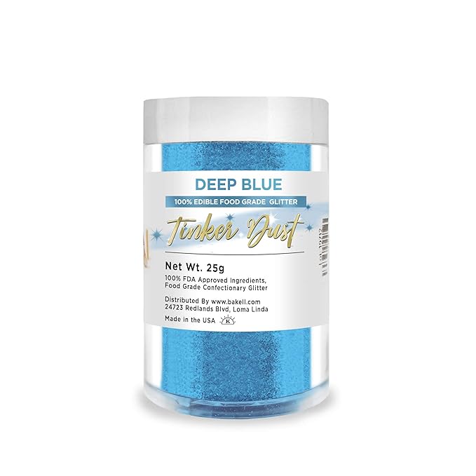 BAKELL Deep Blue Edible Glitter, 25 Grams | TINKER DUST Edible Glitter | KOSHER Certified | 100% Edible Glitter | Cakes, Cupcakes, Cake Pops, Drinks, Dessert Vegan Glitter & Dusts (25g, Deep Blue)