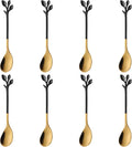AnSaw 8-Pack Elegant Black & Gold Leaf 4.7" Espresso Spoons - Stainless Steel, Perfect for Coffee, Demitasse, Dessert & Tea, Mini Size for Small Servings