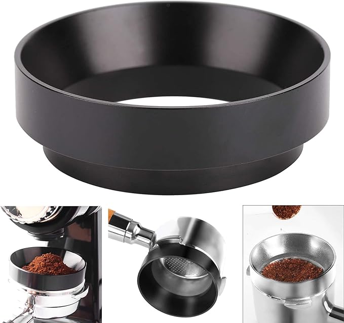 1pc Espresso Dosing Funnel 51/53/58mm Coffee Dosing Ring Aluminum Espresso Distribution Coffee Tool For Home Coffee Bar Shop College Dorm Room Apartment Essential Coffee Accessories (58mm, Black)