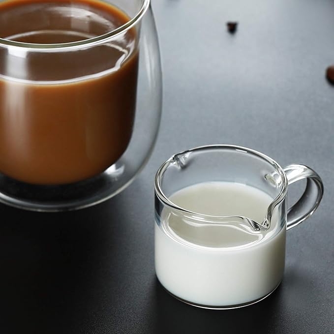 Yarlung 4 Pack Measuring Cups Espresso Shot Glasses, Double Spouts Espresso Cup Glass Graduated 75 ML/ 2.5 OZ for Milk Pitcher, Coffee Maker Accessories
