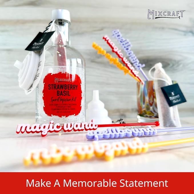 Elixir Mixer Cocktail Stirrers, Drink Stirring Swizzle Sticks, Colorful Words, Set of 6