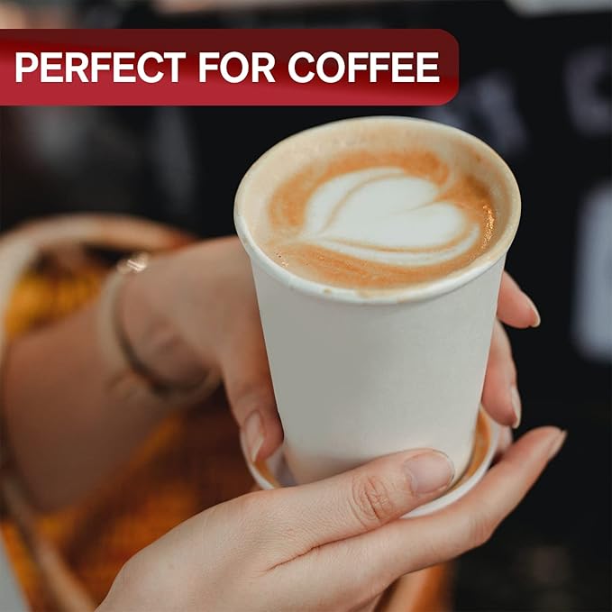 Smygoods White Original Disposable Paper Coffee Cups with Lids (12 OZ, 50 Count) For Hot Beverages, Tea, Espresso, Cocoa - To Go Drink Containers, Café & Office