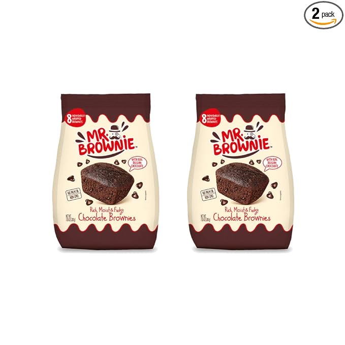 Mr. Brownie Chocolate Brownies | 8 Individually Wrapped Brownie Bites | Snack Packs for Kids & Adults | Real Belgian Chocolate | 2 Pack