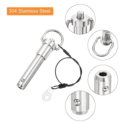 uxcell 2 Pcs Quick Release Pin, 1/2" x 1.5"(Dia. x L) Push-Button Ball Locking Pin 304 Stainless Steel Ring Handle Locking Pin with Wire for Audio Bimini Top Marine, Silver