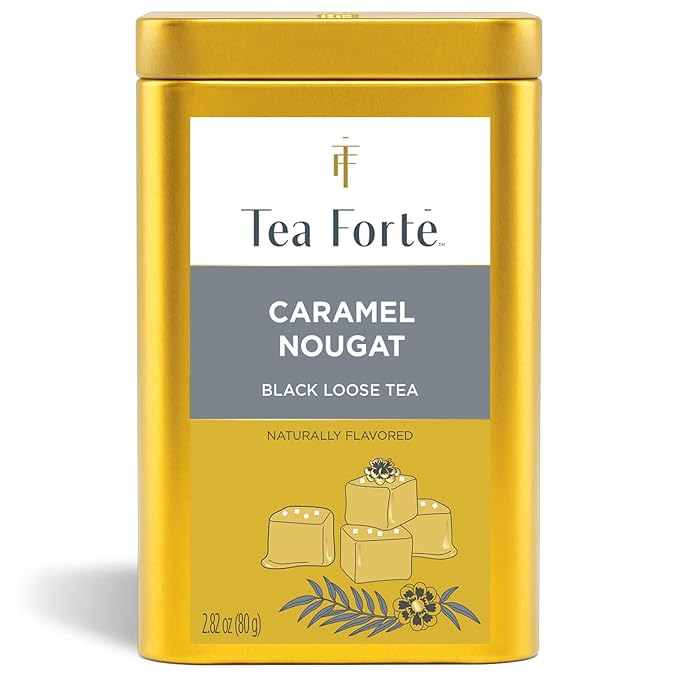 Tea Forte Caramel Nougat Premium Loose Leaf Caffeinated Black Tea Blend Canister, Makes 35-50 Cups