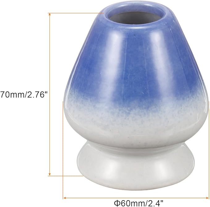 HARFINGTON Ceramic Chasen Stand 70mm Matcha Whisk Holder Teas Set Whisks Stand Traditional Matcha Tea Chasen Holder Tea Set Accessories for Tea Tasting, White/Blue