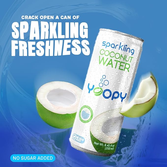 Yoopy Sparkling Coconut Water – Refreshing, Low Calorie, No Sugar Added | 12 Pack (8.45 fl oz Cans)