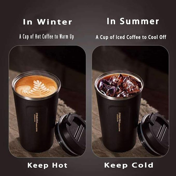 17OZ Stainless Steel Coffee Travel Mug, Double Walled Insulated Vacuum Tumbler Cup, Powder Coated Thermal with Lid for Hot and Cold Coffee Tea