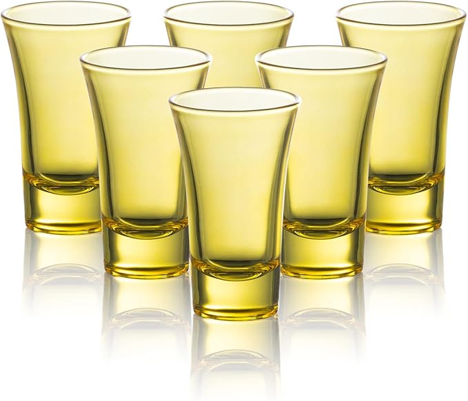 M&N HOME Yellow Shot Glass Set, 2 Oz Set of 6 Colored Shot Glasses, Whiskey Glasses, Tequila Shot Glasses, Cocktail Glasses, Shot Glasses for Vodka, Spirits & Liquors, Shot Glass Gifts (Yellow Set)