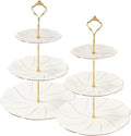 DUJUST 2pcs Porcelain 3-Tier Cupcake Stand Tower, British Style Serving Tray with Golden Trim, Food Grade Dessert Display Stand, Beautiful Gift for Tea Party & Home Décor