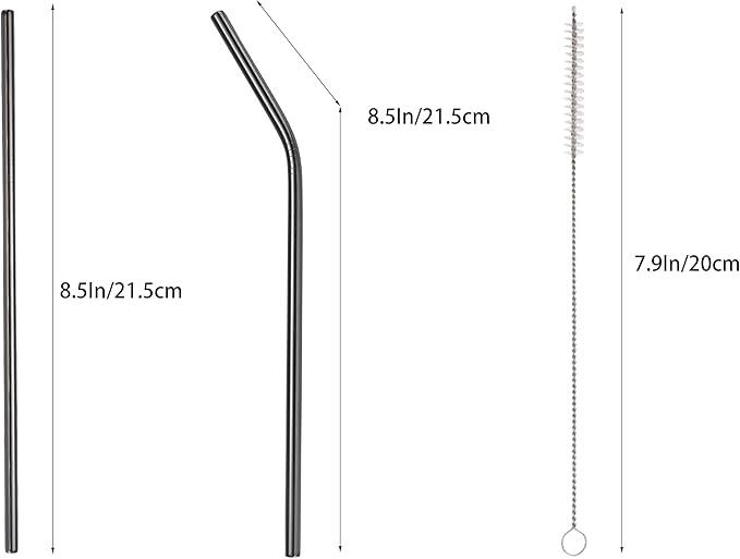 10 Pcs Stainless Steel Straws, Reusable Drinking Straws, 5 Straight + 5 Bent Metal Straws Set With 2 Pcs Cleaning Brushes (Black, 8.5 Inch)