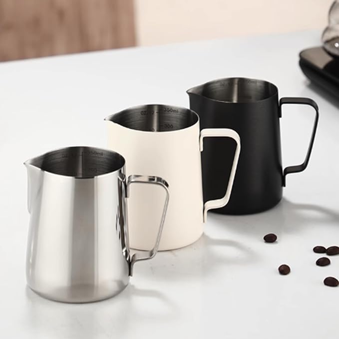 Milk Frothing Pitcher, Milk Frothing Pitcher Used by Professional Baristas to Make Latte, Cappuccino and Espresso, 350ml (12oz Black)