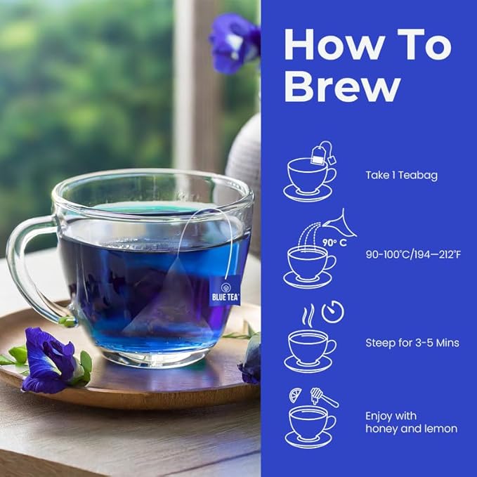 BLUE TEA - Butterfly Pea Flower Tea - 30 Count - Pyramid Plant Based Tea Bag | ANTIOXIDANT RICH | Caffeine Free - Detox Tea - Flower Based - Herbal Tea - Non-GMO | Tin Pack
