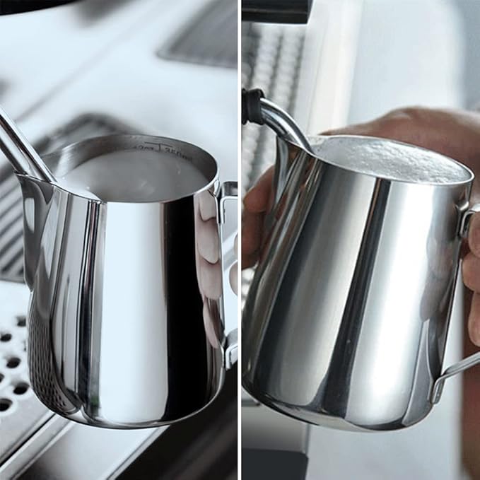 HOFASON Stainless Steel Milk Frothing Pitcher Cappuccino Pitcher Pouring Jug Espresso Cup Creamer Cup for Latte Art, 12 Ounce (350 ML)