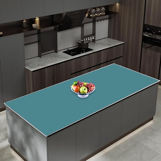 47.3''x23.6''(120cmx60cm) Extra Large Silicone Mat for Kitchen Counter, Heat Resistant Countertop Protector, Non-Slip Waterproof Kitchen Island Mat, Easy to Clean, Dark Green