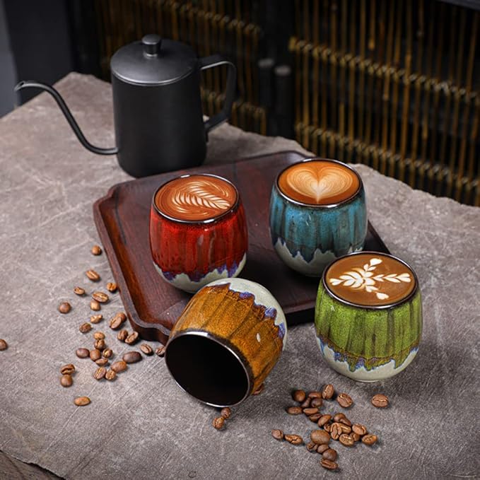 Ceramic Espresso Cups Set of 2 Expresso shots cup Kiln-Change Espresso Cups 3Oz Mini Espresso Mugs Demitasse Cups (Blue)