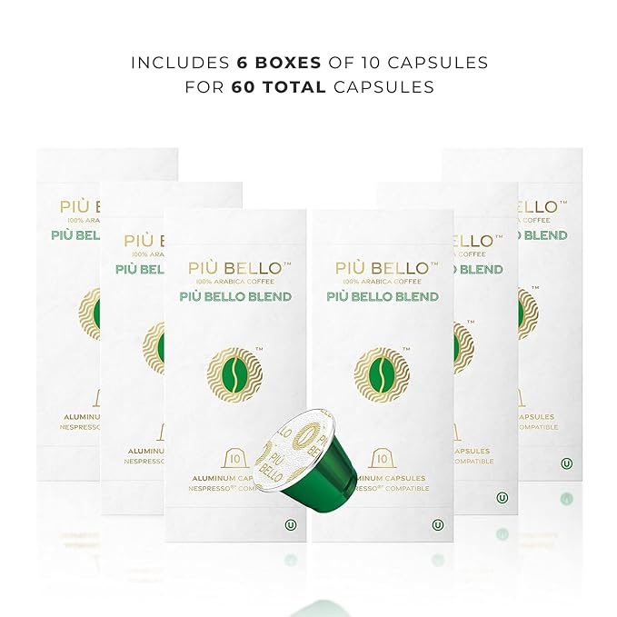 Piu Bello Blend Espresso Coffee Pods for Nespresso Original Machines – Compatible Capsules Pack – Rich & Balanced Taste – Strong Italian Espresso Flavor – Kosher Certified (60 Count, Single Flavor)