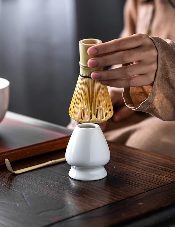 TANG PIN Matcha Set - Match Bowl and Whisk,15 OZ, Matcha Scoop | Matcha Whisk Stand (Chasen Holder) - 4pc Perfect Matcha Kit for Matcha Tea Ceremony (White)