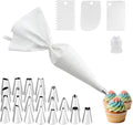 Stainless Steel Piping Tips Set with Reusable Piping Bags - Professional Icing Bags and Tips Set for Cake Decorating - Cupcakes, Cookies, Chocolate - Ultimate Cake Decorating Tips Kit (White)