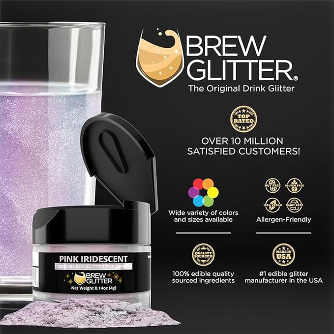 Brew Glitter Iridescent Pink Edible Drink Glitter 1x 4g Jar for Cocktails, Beer, & Beverages